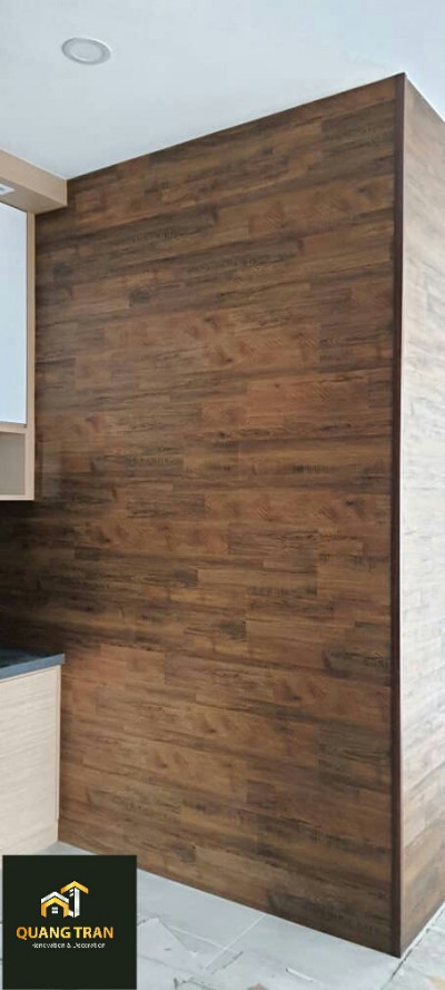CÔNG TRÌNH CĂN HỘ - THI CÔNG ỐP TƯỜNG SÀN NHỰA HÈM KHÓA SPC 4mm VÂN GIẢ GỖ QUANGTRAN
